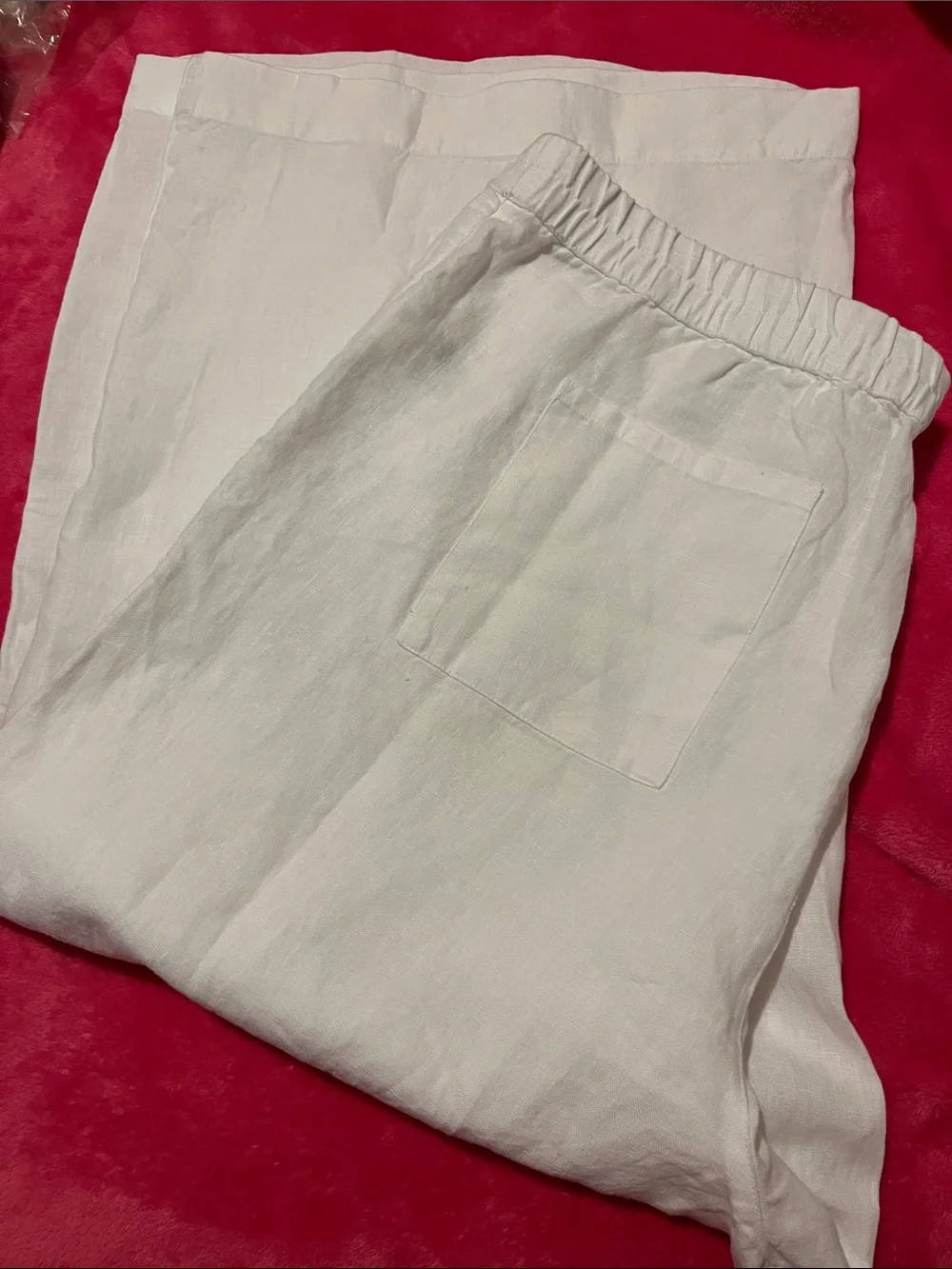 New White 100% Linen pants with front and back pockets